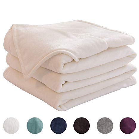 LIANLAM Fleece Blanket Lightweight Super Soft and Warm Fuzzy Plush Cozy Luxury Bed Blankets Microfiber (White, Twin(65"x90"))