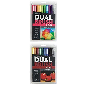 Tombow Dual Brush Pen Art Markers, Bright, 10-Pack Plus Dual Brush Pen Art Markers, Primary, 10-Pack