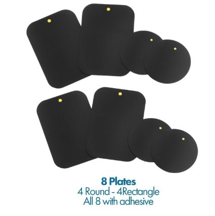 Mount Metal Plate with Adhesive for Magnetic Cradle-less Mount -X4 Pack 2 Rectangle and 2 Round Compatible with WizGear mounts 8 Pack - Black