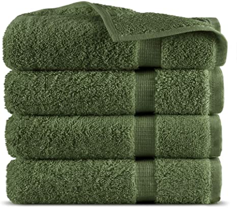 Indulge Linen 100% Cotton Turkish Towel Set (Moss, Washcloths - Set of 4)