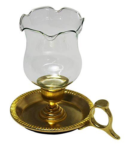 Decorative Antique Flower Shape Glass Hurricane Candleholder, Brass Base