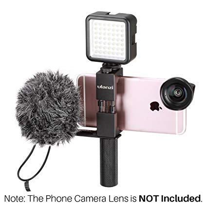 Ulanzi Pocket Rig for Smartphones with Boya BY-MM1 Shotgun Microphone and 49 LED Video Light Cold Shoe Plate for iPhone Filmmaking Professional Videography