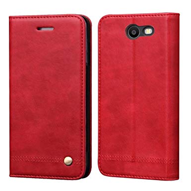 Galaxy J7 V Case,J7 Sky Pro Case,J7 Perx Case,RUIHUI Luxury PU Leather Wallet TPU Bumper Folio Flip Protective Shell Cover with Card Slot and Stand for Samsung Galaxy J7 2017 (Wine Red)