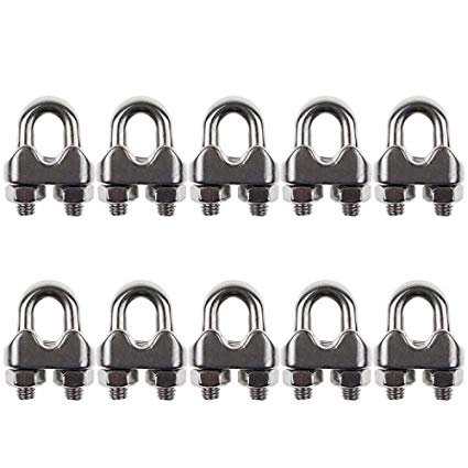DYWISHKEY Pack of 10, 1/8" M3 Stainless Steel Wire Rope Cable Clip Clamp