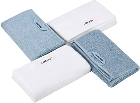 SEMAXE Towel Hand Towels for Bathroom, Absorbent and Soft Long-Staple Cotton Hand Towel Set,Hotel & Spa Quality Towels (Blue White, 4 Hand Towels)