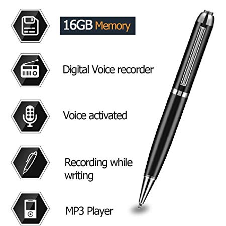 Digital Voice Activated Recorder Pen for Lectures, 16GB Mini Audio Voice Activated Pen Recorder for Meetings College Interviews with Playback/MP3 Player/USB
