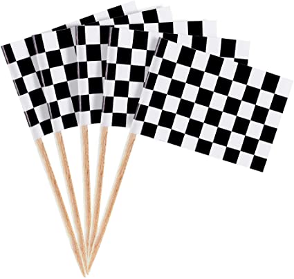 100 Pack Mini Checkered Racing Flag Finish Line Cupcake Toppers Party Decorations Picks Set (2.5 Inches Tall)