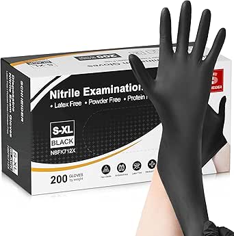 Schneider Nitrile Exam Gloves, 200-ct Box, 4-mil, Black Disposable Gloves Latex-Free, Food Safe, Medical Gloves for Cleaning