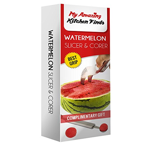 №1 Choice Watermelon Slicer Corer - Best Grip - PVC handle - Highly durable - Kids friendly - No mess or dripping on your counter - Free watermelon baller bonus