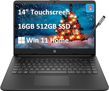 HP 2024 Latest 14 Laptop (14" HD Touchscreen, AMD Ryzen 3 5300U, 16GB RAM, 512GB SSD, (Beats i5-11300H)) Student & Business, Long Battery Life, Webcam, Type-C, HDMI, IST Pen, Win 11 Home, Black