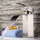 Yodel Stainless Steel Single Handle Waterfall Bathroom Vanity Sink Faucet Brushed Nickel