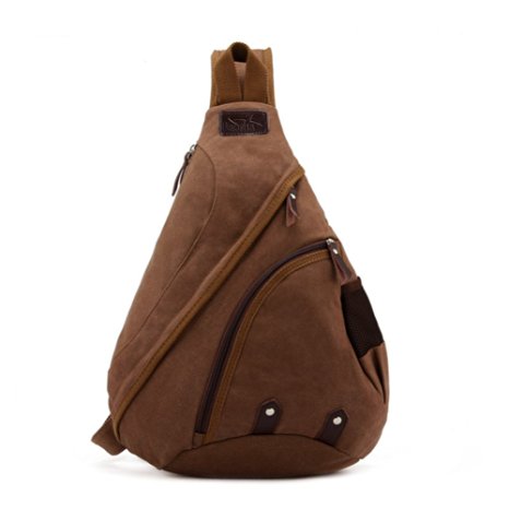 BAOSHA XB-01 Outdoor Sports Casual Canvas Triangle Backpack Sling Bag Shoulder Bag Chest Bag - Coffee