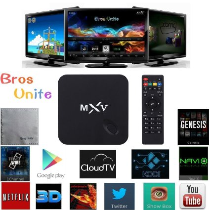 [2016 Latest TV Box ] Bros Unite MXV Set Top TV Box Preinstalled with Full Loaded Kodi 15.2 and Cloud Tv Amlogic S805 Quad Core Android 4.4.2 Kitkat Wifi LAN 3D Blu-ray 4K Streaming Media Player