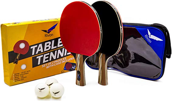 Ping Pong Paddle Set - 2 Table Tennis Racket, 3 Balls and Travel Case - Affordable Pro Performance - Professional Grade Materials 6 Star Quality - Best Power, Precision and Speed - For All Ages