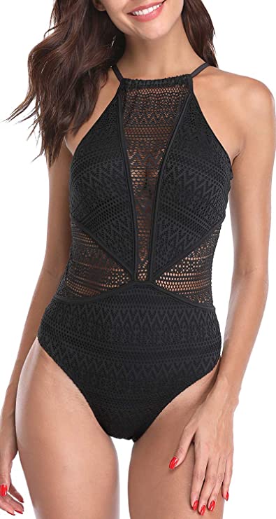 SOCIALA Crochet High Waist One Piece Bathing Suits Women Sexy Mesh Monokini Swimsuit