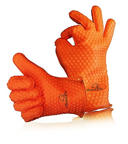Abundant Chef® Silicone Grilling Cooking and BBQ Gloves Set: Highly Heat Resistant ★ Perfect As Oven Mitts, Cooking Gloves, or Kitchen Potholders for Baking and Cooking★ For Use with Hot Food or High Temperature Objects or Surfaces ★Great as Grilling Gloves, or Oven Gloves. Perfect for Home or Camping ★ Much More Protection for Hands than Regular Oven Mitts. ★Superior 5 Fingered Insulated Waterproof Gloves