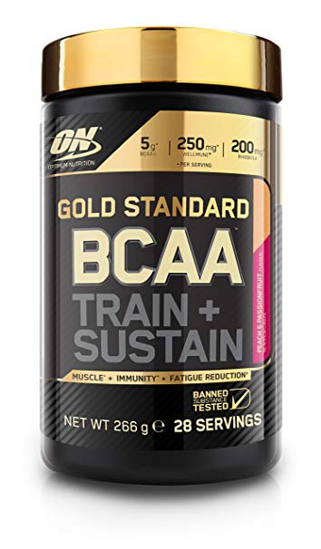 Optimum Nutrition Gold Standard BCAA Branch Chain Amino Acids with Vitamin C, Wellmune & electrolytes. BCAA powder by ON - Peach & Passionfruit, 28 Servings, 266g