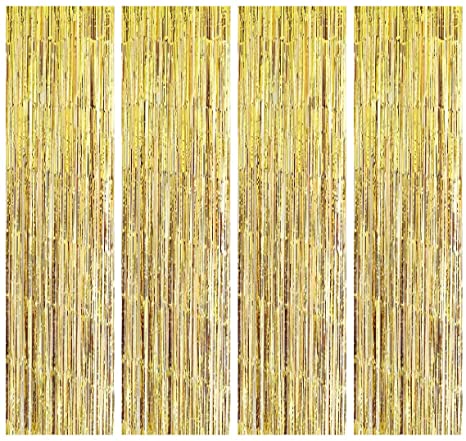 Foil Curtains Metallic Fringe Curtains 4pack Tinsel Curtain Shimmer Curtain for Birthday Wedding Baby Shower Engagement Christmas Photo Booth Backdrops Party Decorations