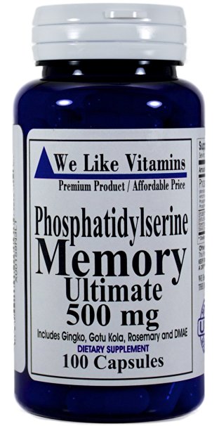 Pure Phosphatidylserine 500mg Memory Ultimate plus Ginkgo and DMAE 100 capsules Best Value Phosphatidyl Serine