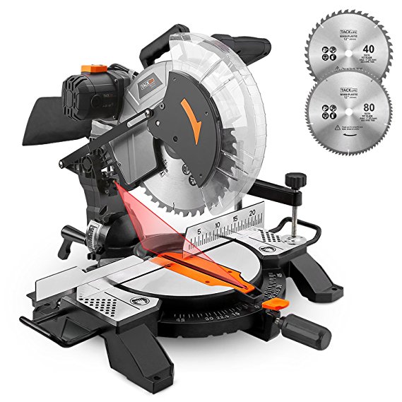 Tacklife 15-Amp 12-inch Single Bevel Compound Miter Saw with Laser Guide, Multipurpose Cutting, 13ft/4M Cord with Plug - PMS02X