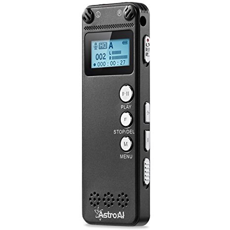 Dual Microphone 8 GB Digital Voice Recorder, AstroAI Voice Activated PCM 560 Hours Audio Recorder with OLED Display and MP3 Playback (Black)