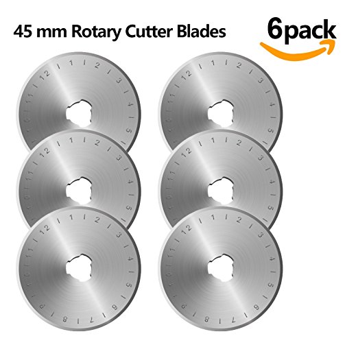 45mm Rotary Cutter Blades 6 Pack by SOMOLUX ,Fits OLFA,Fiskars,DAFA,Dremel,Truecut Replacement, for Quilting Scrapbooking Sewing Arts Crafts,Sharp and Durable