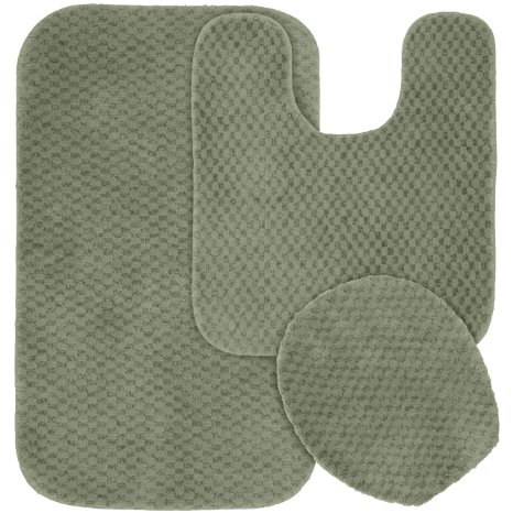 Garland Rug 3-Piece Cabernet Nylon Washable Bathroom Rug Set, Deep Fern