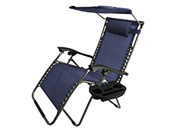 Akari Decor Extra Large Oversized XL 3pcs Zero Gravity Chair Patio Adjustable Recliner with Canopy Sunshade and Cupholder (Blue)