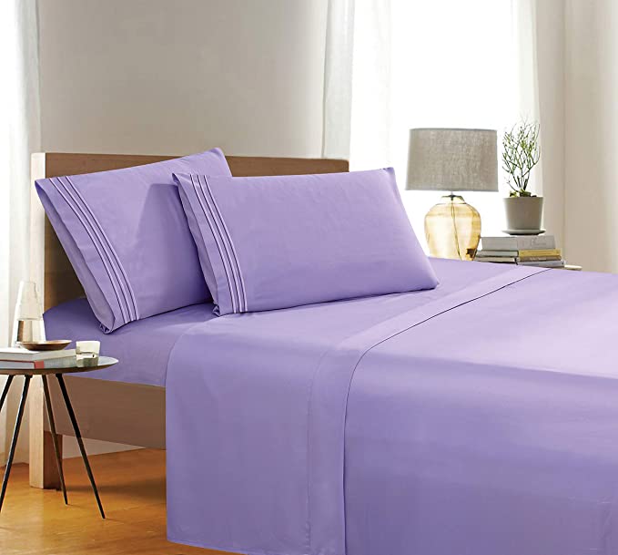 Elegant Comfort 1500 Thread Count Wrinkle & Fade Resistant Egyptian Quality 4-Piece Bed Sheet Set Ultra Soft Luxurious Set includes Flat Sheet, Fitted Sheet and 2 Pillowcases, Full Size, Rich Lavender