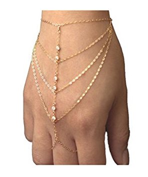 Furivy Pop Celebrity Chain Tassel Crystal Bracelet Slave Finger Ring Hand Harness