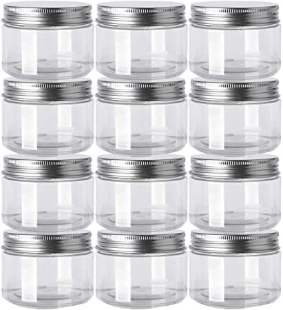 12 Pack Clear Plastic Jars Containers Plastic Mason Jars with Screw On Lids,Refillable Wide-Mouth Plastic Slime Storage Containers for Beauty Products,Kitchen & Household Storage - BPA Free (4 Ounce)