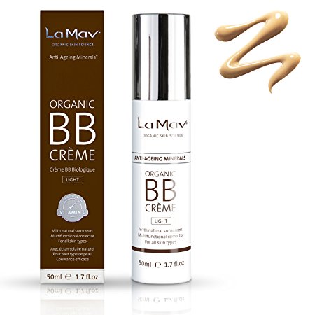 La Mav Organic BB Cream - All In One Tinted Moisturizer, Foundation and Natural Sunscreen - For Fresh, Flawless Skin in an Instant - Creams Available in Light and Medium Shades to Suit All Skins Tones