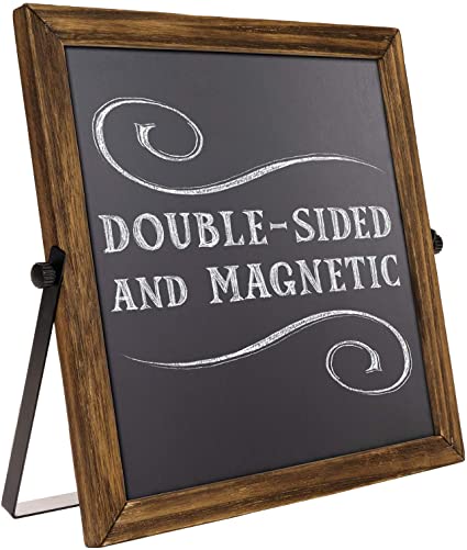 Rustic Chalkboard Sign Wooden Frame with Adjustable Stand Menu Message Board Double Sided Display Magnetic Surface Reversible 11 x 11 Inches