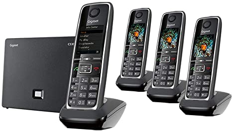 Gigaset C530IP Quad – Portable VoIP Phone with 3 Additional Handsets for Small Businesses or Home, Cordless Telephones with Hybrid Technology and Intercom Function (Black, Pack of 4)