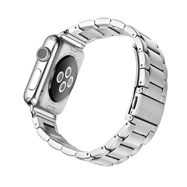 Votech - Apple Watch Band, New Solid Stainless Steel Metal Bracelet iWatch Strap. No buckle required. Silver -42mm (LIFETIME WARRANTY)