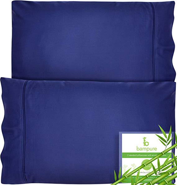 Bamboo Pillowcase Queen Bamboo Pillow Case Queen Size (20x30) - 100% Organic Bamboo Large Pillow Cases Cooling Pillowcase Cooling Pillow Cases Queen Cool Pillow Cases Set of 2 Pillowcases Navy Blue
