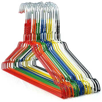 Hangerworld Pack of 20 High Quality Galvanised Steel Metal Coat Clothes Hangers With Plastic Coating In Mixed Colours 16Inches Wide - 13 Gauge