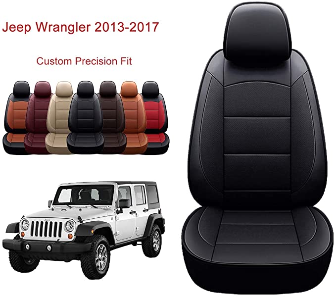 OASIS AUTO Jeep Wrangler JK 2013 2014 2015 2016 2017 Unlimited, Sahara, Sport, X, Custom Exact Fit PU Leather Seat Covers Accessories Full Set (4DR, Black)