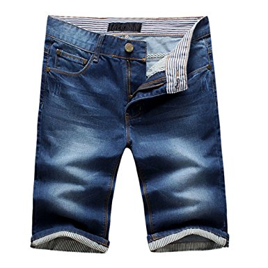 Hzcx Fashion men's light weight sky blue jean shorts slim brush denim short