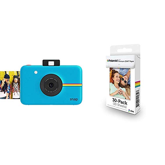Polaroid Snap Instant Digital Camera (Blue) with Zink Zero Ink Printing Technology &  2x3ʺ Premium ZINK Zero Photo Paper 30-Pack & Polaroid ZIP Mobile Photo Printer