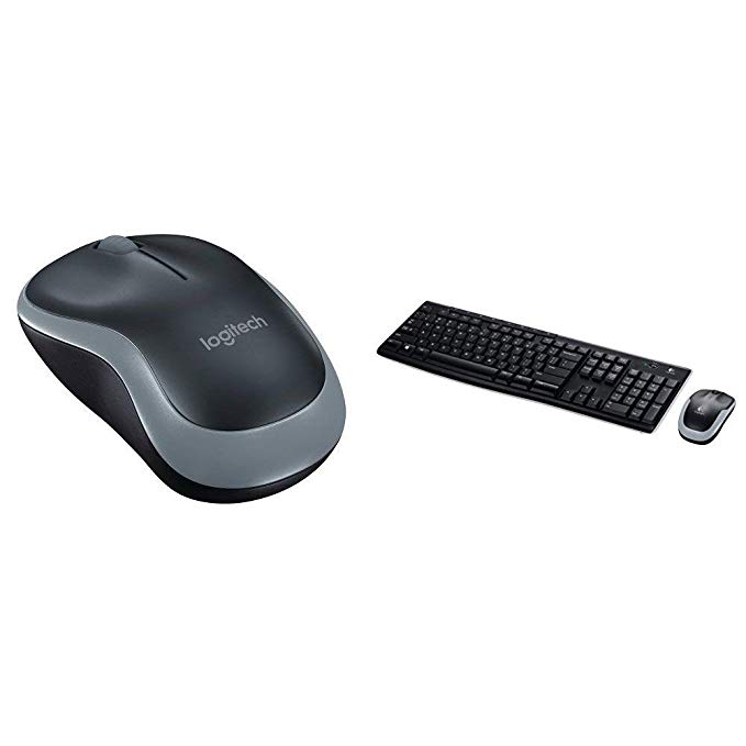 Logitech M185 Wireless Mouse for Windows, Mac and Linux - Grey   Logitech MK270 Wireless Keyboard and Mouse Combo for Windows - QWERTY, UK Layout, Black