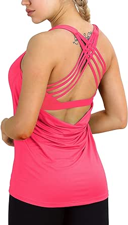 icyzone Women's Open Back Workout Athletic Yoga Tank Tops with Built in Bra