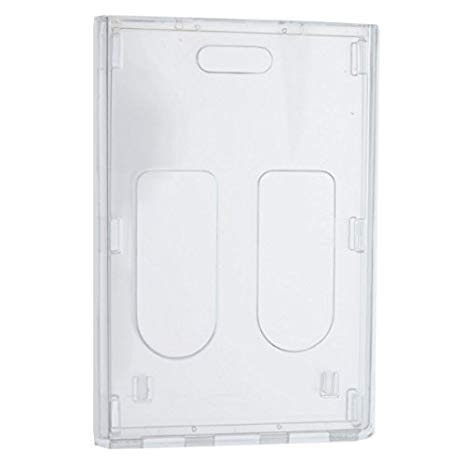 3 Pack - Heavy Duty Crystal Clear 2 Card Badge Holder (Holds Two Cards) - Vertical Dual Sided Card Cases - Polycarbonate Rigid/Hard Plastic with Secure Top Load by Specialist ID