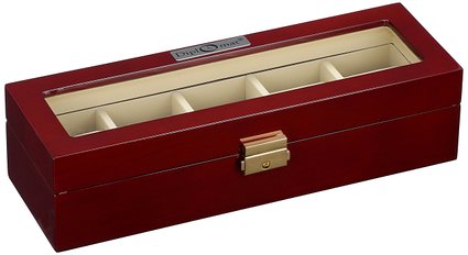 Diplomat 31-57514 Cherry Wood Finish with Clear Top and Cream Leather Interior 5 Watch Storage Case