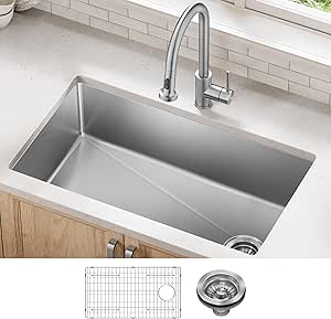 KRAUS Fairlane 33-inch Undermount Single Bowl 18-Gauge Stainless Steel Kitchen Sink, KHU640-33