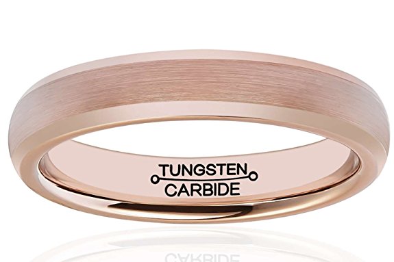HSG Rose Gold Ring for Women Men Tungsten Carbide 4mm Matte Comfort Fit Brushed Center Polishing Edge