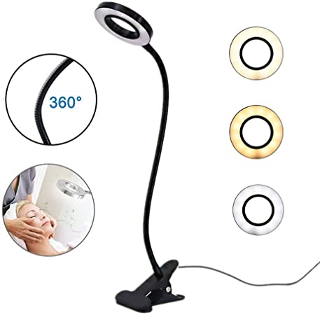 LED Desk Lamp Clip on Reading Light USB Book Clamp Light with 3 Color Modes,Eye Protection Kids Table Lamp Switchable LED Bedside Lamp for Kids Baby Children and Tattoo Tool (Black)