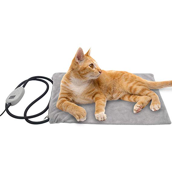 OFPUPPY Pet Heating Mat for Cat - Safety Waterproof Eectric Warming Pad Adjustable Chew Resistant Cord with Removable Fleece Cover 15.8" x 11.8"