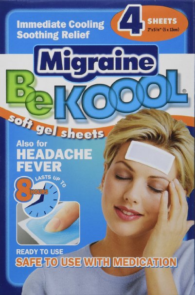 Be Koool Gel Sheets for Adults Migraine, 4 Count (Pack of 3)