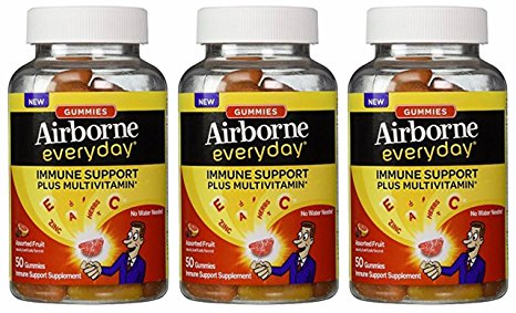 Airborne Everyday Immune Support Supplement Plus Multivitamin Gummies, 50 Count - Citrus Blast, (Pack of 3)